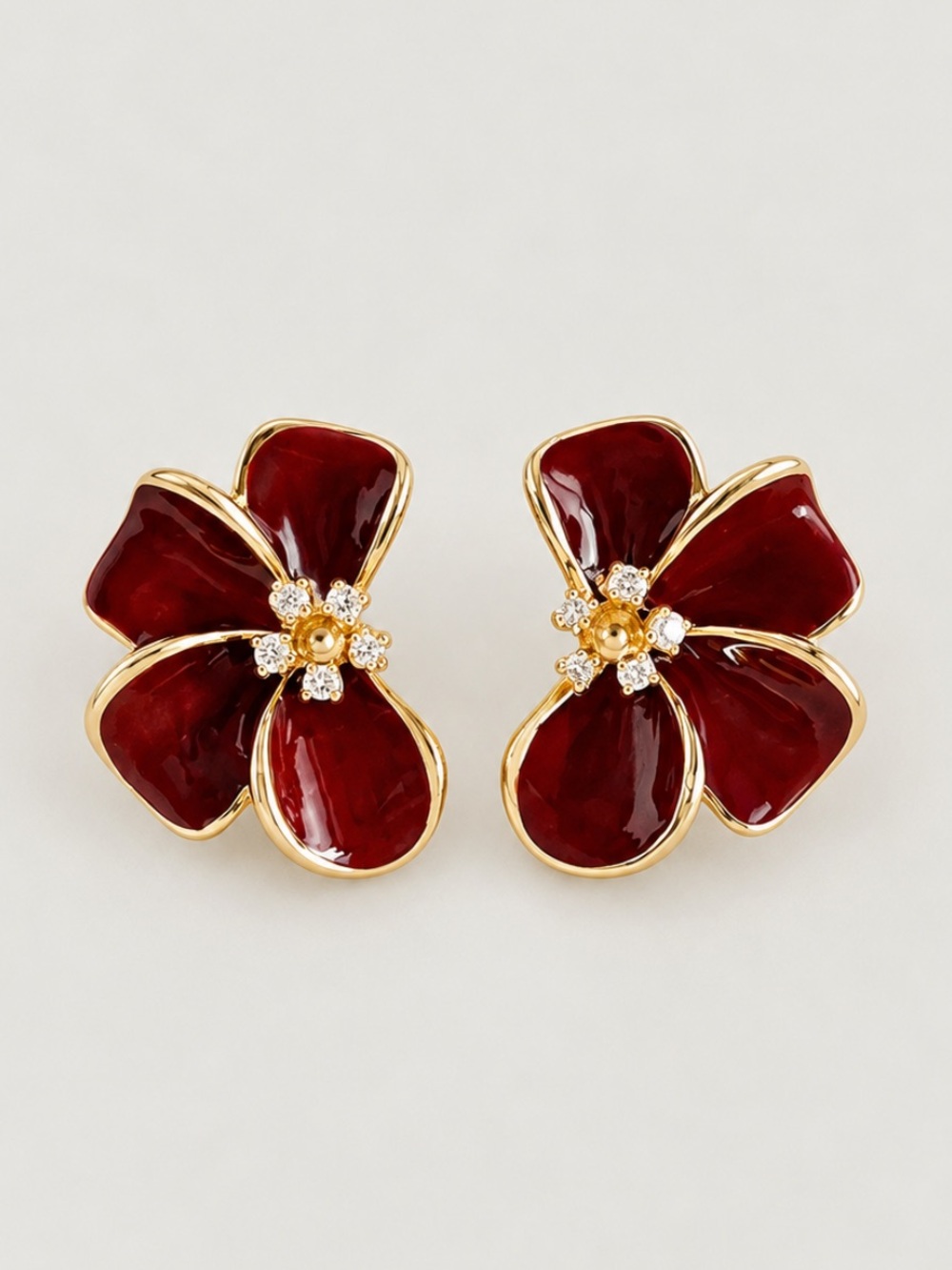 New! Cranberry Red Wine Flower Post Earrings NWOT